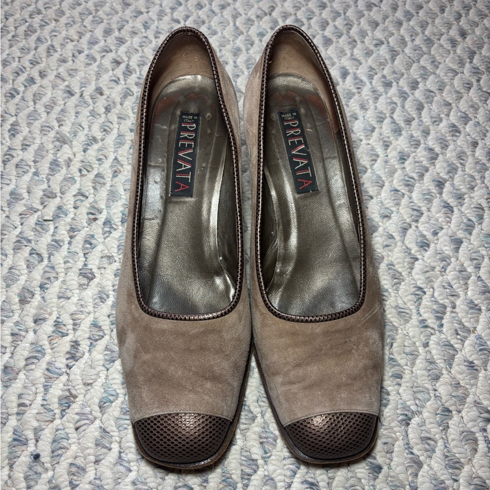 Vintage Mary Jane Prevata Brown Suede Cap-Toe Women's Pumps